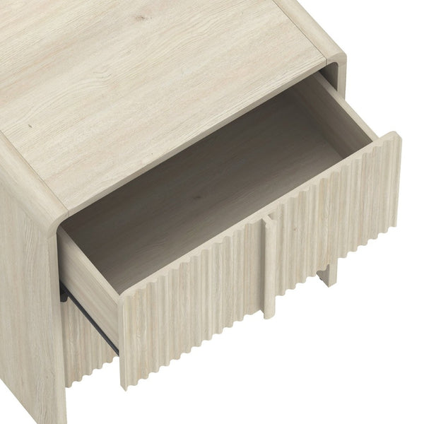 English Elm Nightstand with Fluted Drawers Whitewashed Finish Compact Bedside Table for Coastal Rooms Oak B365P504350