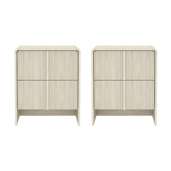English Elm Nightstand with Fluted Drawers Whitewashed Finish Compact Bedside Table for Coastal Rooms Oak B365P504350