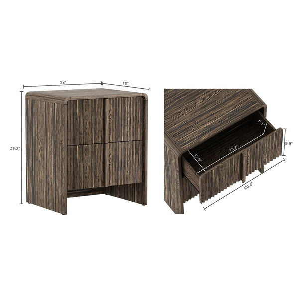 English Elm Nightstand with Fluted Drawers Whitewashed Finish Compact Bedside Table for Coastal Rooms Dark Walnut B365P504351