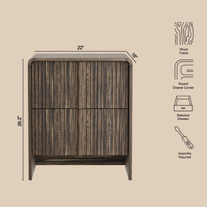 English Elm Nightstand with Fluted Drawers Whitewashed Finish Compact Bedside Table for Coastal Rooms Dark Walnut B365P504351