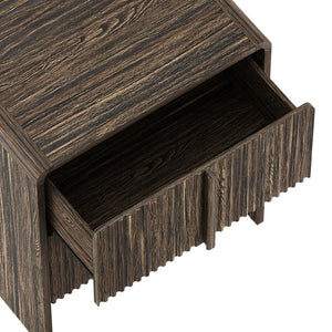 English Elm Nightstand with Fluted Drawers Whitewashed Finish Compact Bedside Table for Coastal Rooms Dark Walnut B365P504351