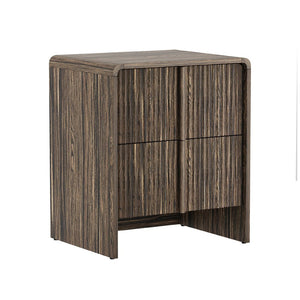 English Elm Nightstand with Fluted Drawers Whitewashed Finish Compact Bedside Table for Coastal Rooms Dark Walnut B365P504351