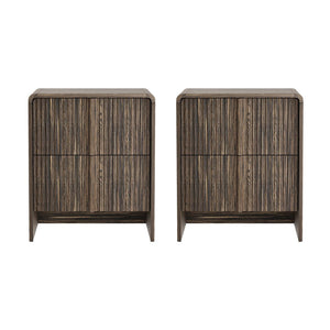 English Elm Nightstand with Fluted Drawers Whitewashed Finish Compact Bedside Table for Coastal Rooms Dark Walnut B365P504351