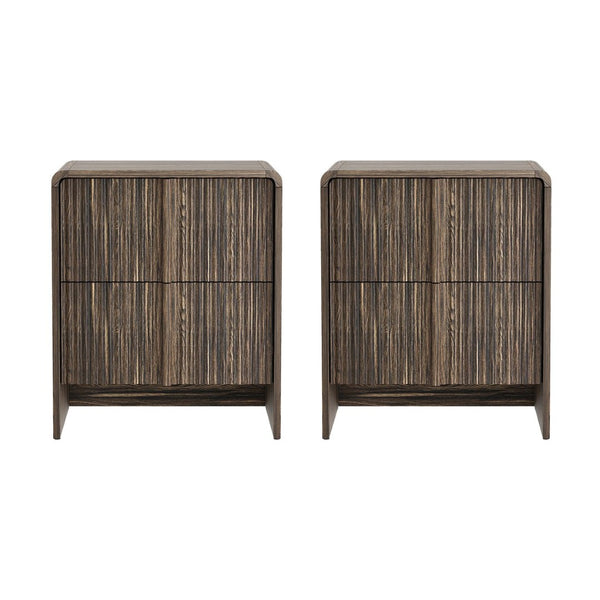 English Elm Nightstand with Fluted Drawers Whitewashed Finish Compact Bedside Table for Coastal Rooms Dark Walnut B365P504351
