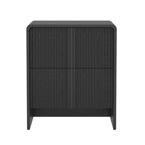 English Elm Nightstand with Fluted Drawers Whitewashed Finish Compact Bedside Table for Coastal Rooms Black B365P504352