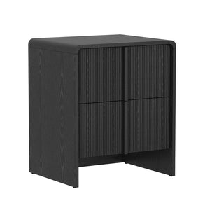 English Elm Nightstand with Fluted Drawers Whitewashed Finish Compact Bedside Table for Coastal Rooms Black B365P504352