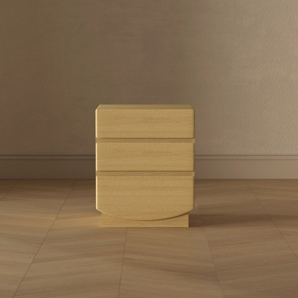 English Elm Nightstand with Three Drawers Handle-free Modern Design Warm Wood Grain Laminate Finish Oak B365P504353