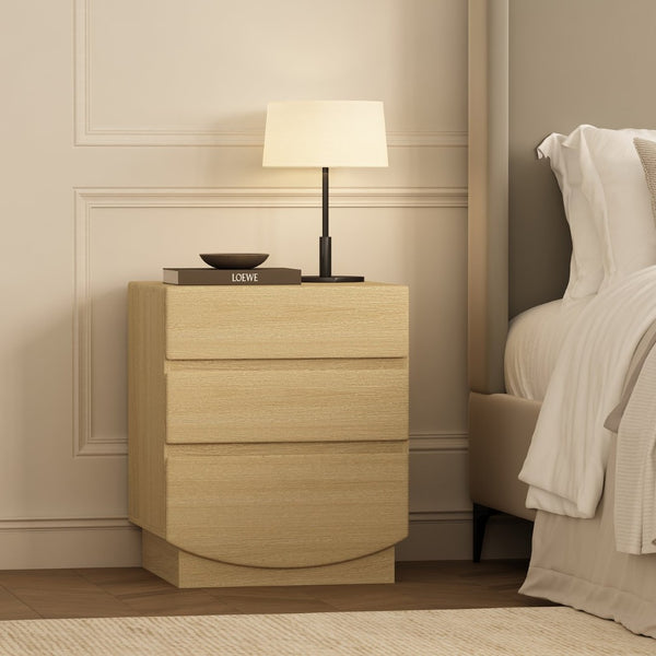 English Elm Nightstand with Three Drawers Handle-free Modern Design Warm Wood Grain Laminate Finish Oak B365P504353