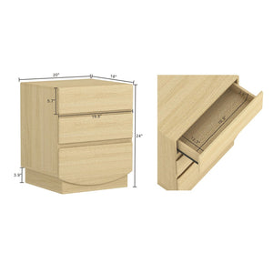 English Elm Nightstand with Three Drawers Handle-free Modern Design Warm Wood Grain Laminate Finish Oak B365P504353