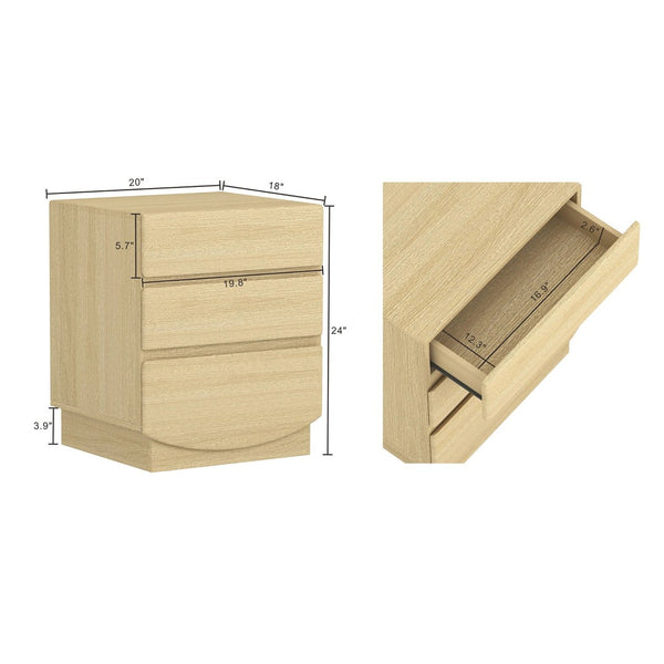 English Elm Nightstand with Three Drawers Handle-free Modern Design Warm Wood Grain Laminate Finish Oak B365P504353