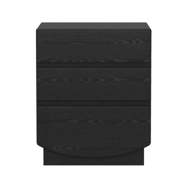 English Elm Nightstand with Three Drawers Handle-free Modern Design Warm Wood Grain Laminate Finish Black B365P504354