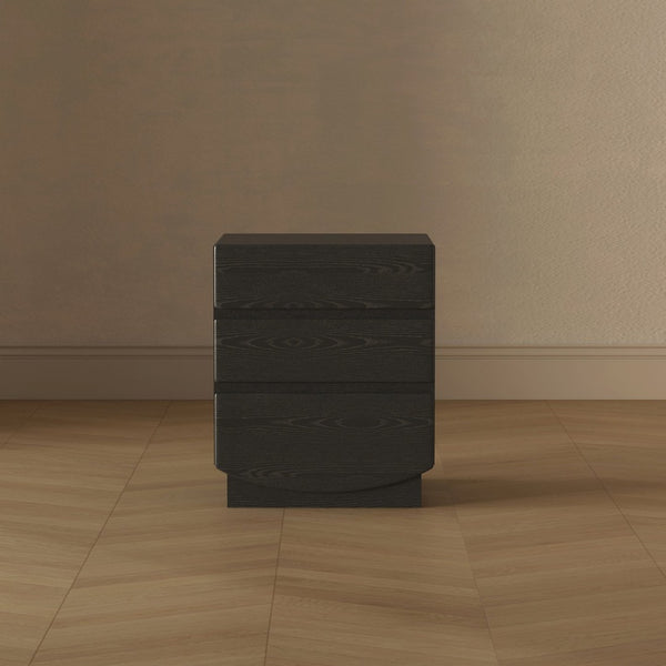 English Elm Nightstand with Three Drawers Handle-free Modern Design Warm Wood Grain Laminate Finish Black B365P504354