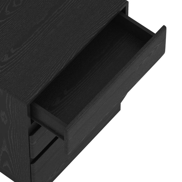 English Elm Nightstand with Three Drawers Handle-free Modern Design Warm Wood Grain Laminate Finish Black B365P504354