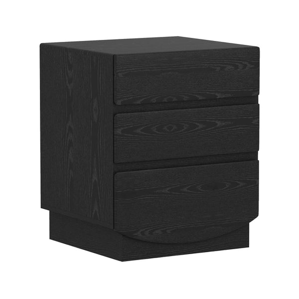 English Elm Nightstand with Three Drawers Handle-free Modern Design Warm Wood Grain Laminate Finish Black B365P504354