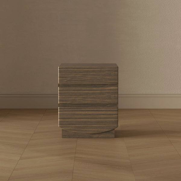 English Elm Nightstand with Three Drawers Handle-free Modern Design Warm Wood Grain Laminate Finish Walnut B365P504355