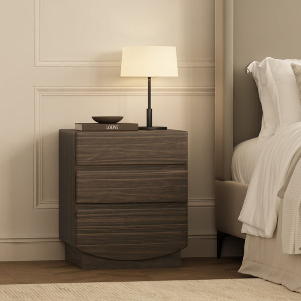 English Elm Nightstand with Three Drawers Handle-free Modern Design Warm Wood Grain Laminate Finish Walnut B365P504355