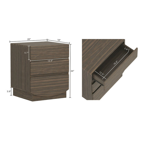 English Elm Nightstand with Three Drawers Handle-free Modern Design Warm Wood Grain Laminate Finish Walnut B365P504355