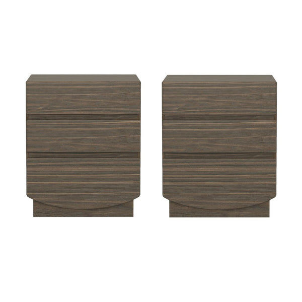 English Elm Nightstand with Three Drawers Handle-free Modern Design Warm Wood Grain Laminate Finish Walnut B365P504355