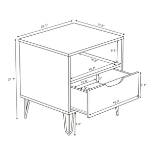 English Elm Nightstand with Single Drawer Open Shelf and Metal Legs for Modern Scandinavian Bedrooms Black B365P504356