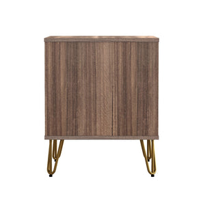 English Elm Nightstand with Single Drawer Open Shelf and Metal Legs for Modern Scandinavian Bedrooms Brown B365P504357
