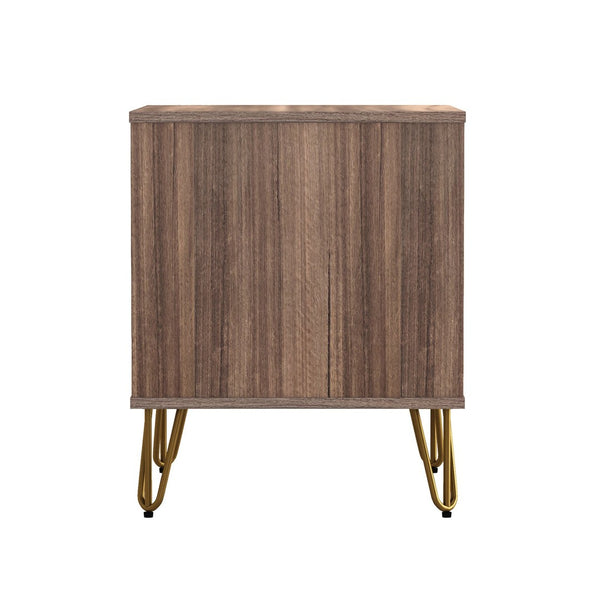English Elm Nightstand with Single Drawer Open Shelf and Metal Legs for Modern Scandinavian Bedrooms Brown B365P504357