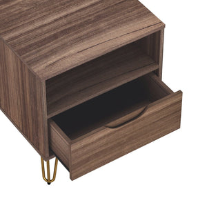 English Elm Nightstand with Single Drawer Open Shelf and Metal Legs for Modern Scandinavian Bedrooms Brown B365P504357