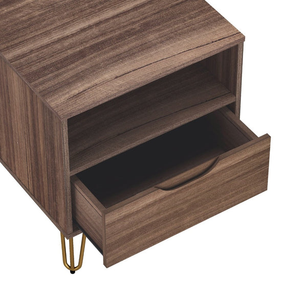 English Elm Nightstand with Single Drawer Open Shelf and Metal Legs for Modern Scandinavian Bedrooms Brown B365P504357