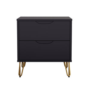 English Elm Nightstand with Two Drawers Slim Metal Legs Wood Grain Finish for Modern Bedrooms Black B365P504360