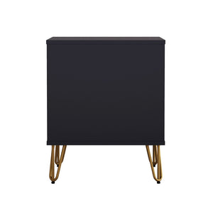 English Elm Nightstand with Two Drawers Slim Metal Legs Wood Grain Finish for Modern Bedrooms Black B365P504360