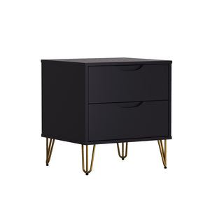 English Elm Nightstand with Two Drawers Slim Metal Legs Wood Grain Finish for Modern Bedrooms Black B365P504360