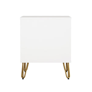 English Elm Nightstand with Two Drawers Slim Metal Legs Wood Grain Finish for Modern Bedrooms White B365P504363
