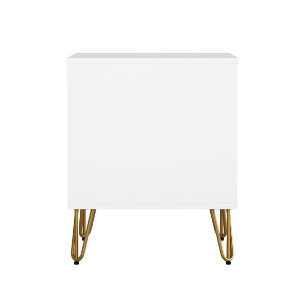 English Elm Nightstand with Two Drawers Slim Metal Legs Wood Grain Finish for Modern Bedrooms White B365P504363