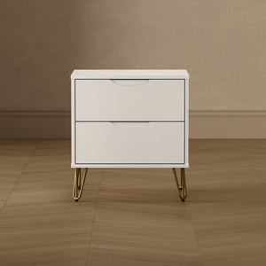 English Elm Nightstand with Two Drawers Slim Metal Legs Wood Grain Finish for Modern Bedrooms White B365P504363