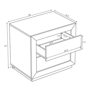 English Elm Nightstand with Two Drawers Elevated Base Minimalist Oak Laminate Bedroom Storage Whitewashed Oak B365P504364