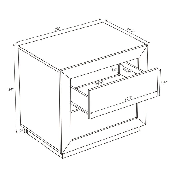 English Elm Nightstand with Two Drawers Elevated Base Minimalist Oak Laminate Bedroom Storage Whitewashed Oak B365P504364
