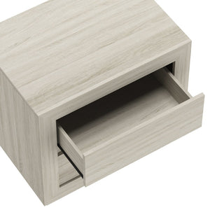 English Elm Nightstand with Two Drawers Elevated Base Minimalist Oak Laminate Bedroom Storage Whitewashed Oak B365P504364