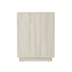 English Elm Nightstand with Two Drawers Elevated Base Minimalist Oak Laminate Bedroom Storage Whitewashed Oak B365P504364