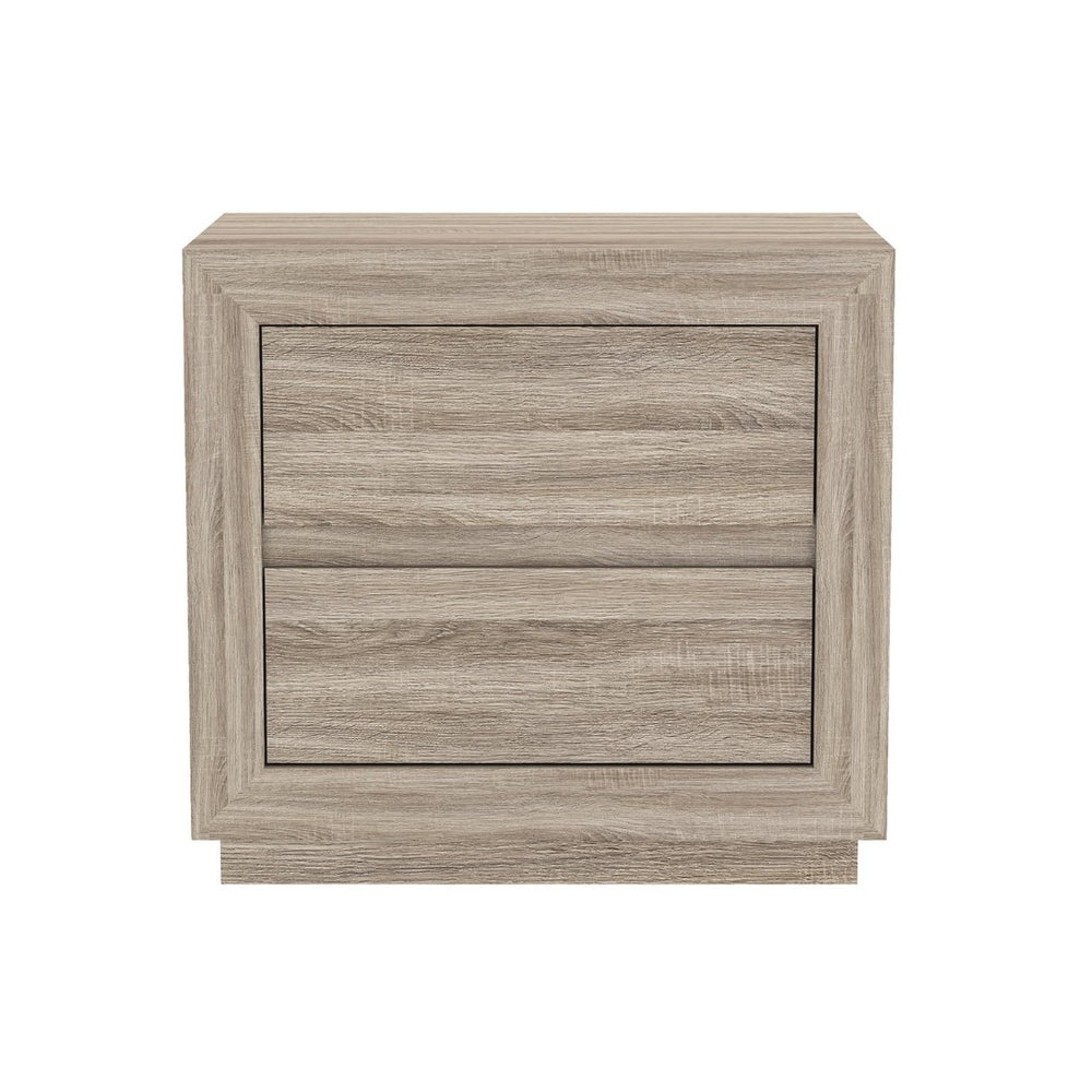 English Elm Nightstand with Two Drawers Elevated Base Minimalist Oak Laminate Bedroom Storage Natural Oak B365P504365