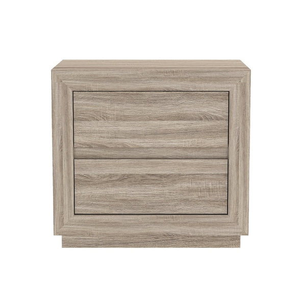 English Elm Nightstand with Two Drawers Elevated Base Minimalist Oak Laminate Bedroom Storage Natural Oak B365P504365