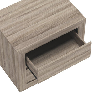 English Elm Nightstand with Two Drawers Elevated Base Minimalist Oak Laminate Bedroom Storage Natural Oak B365P504365