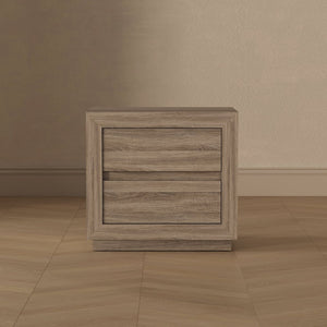 English Elm Nightstand with Two Drawers Elevated Base Minimalist Oak Laminate Bedroom Storage Natural Oak B365P504365