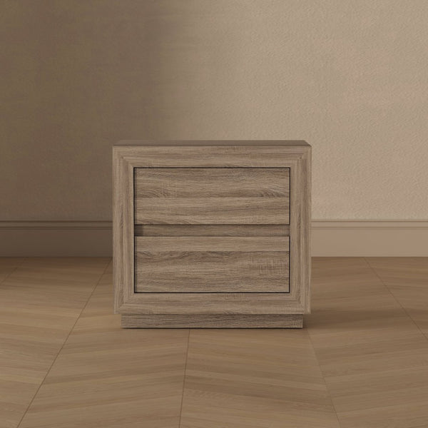 English Elm Nightstand with Two Drawers Elevated Base Minimalist Oak Laminate Bedroom Storage Natural Oak B365P504365