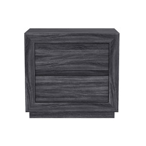 English Elm Nightstand with Two Drawers Elevated Base Minimalist Oak Laminate Bedroom Storage Charcoal Gray B365P504366