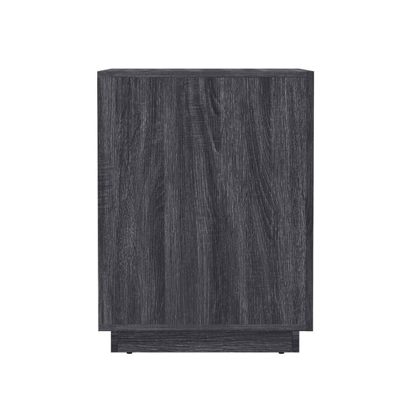 English Elm Nightstand with Two Drawers Elevated Base Minimalist Oak Laminate Bedroom Storage Charcoal Gray B365P504366