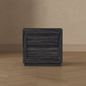 English Elm Nightstand with Two Drawers Elevated Base Minimalist Oak Laminate Bedroom Storage Charcoal Gray B365P504366