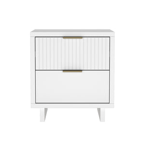 English Elm Nightstand with Fluted Drawer Fronts Elevated Base and Soft Close Glides for Modern Bedrooms White B365P504367