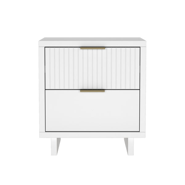 English Elm Nightstand with Fluted Drawer Fronts Elevated Base and Soft Close Glides for Modern Bedrooms White B365P504367