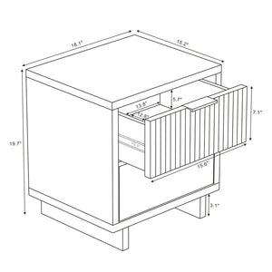 English Elm Nightstand with Fluted Drawer Fronts Elevated Base and Soft Close Glides for Modern Bedrooms White B365P504367