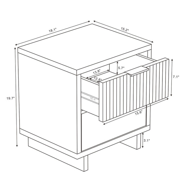 English Elm Nightstand with Fluted Drawer Fronts Elevated Base and Soft Close Glides for Modern Bedrooms White B365P504367