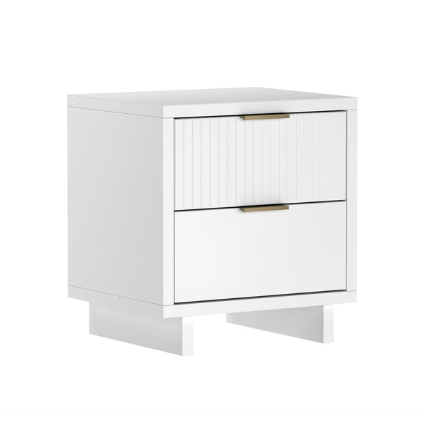 English Elm Nightstand with Fluted Drawer Fronts Elevated Base and Soft Close Glides for Modern Bedrooms White B365P504367